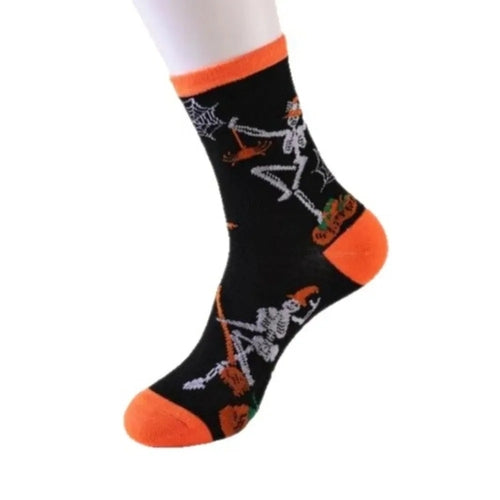 Pumpkin Skeleton Halloween Socks for Women