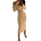 2019 Winter Knitted Sweater Dress Women Off Shoulder Midi Sexy Bodycon